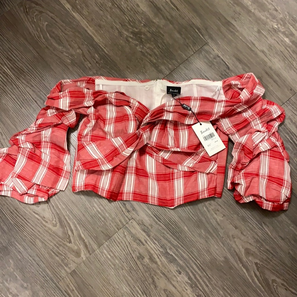 Bardot plaid crop